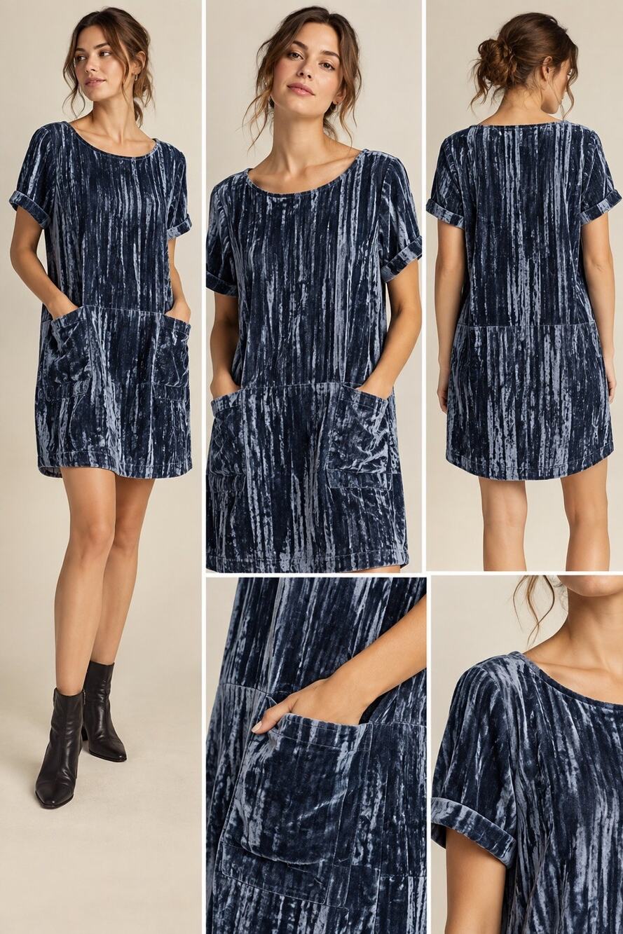Anthropologie Floreat Velvet Dress Small Blue Crushed Velour Shift Pockets